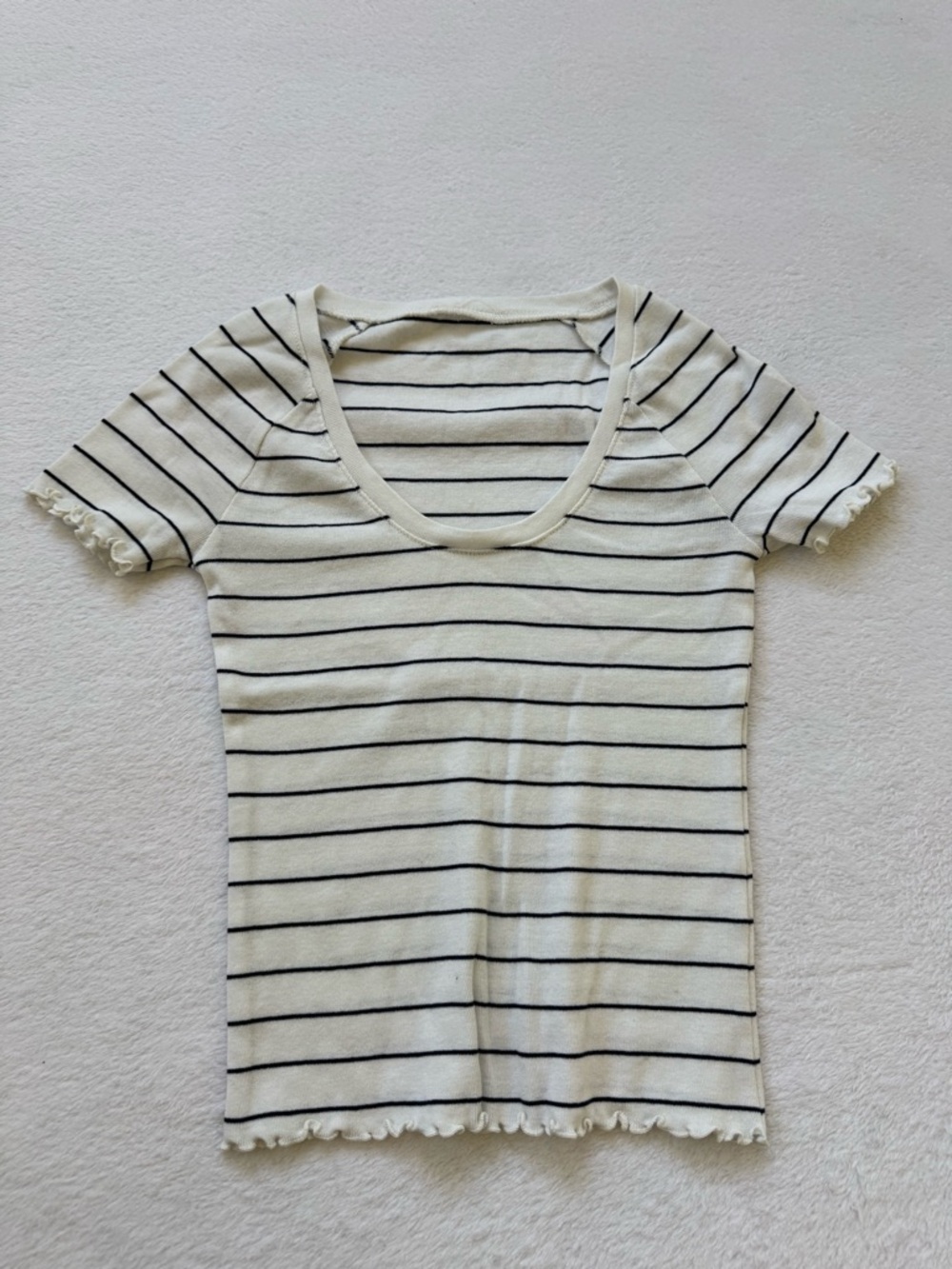 Striped Scoop Neck Short Sleeve Top - White/Black
